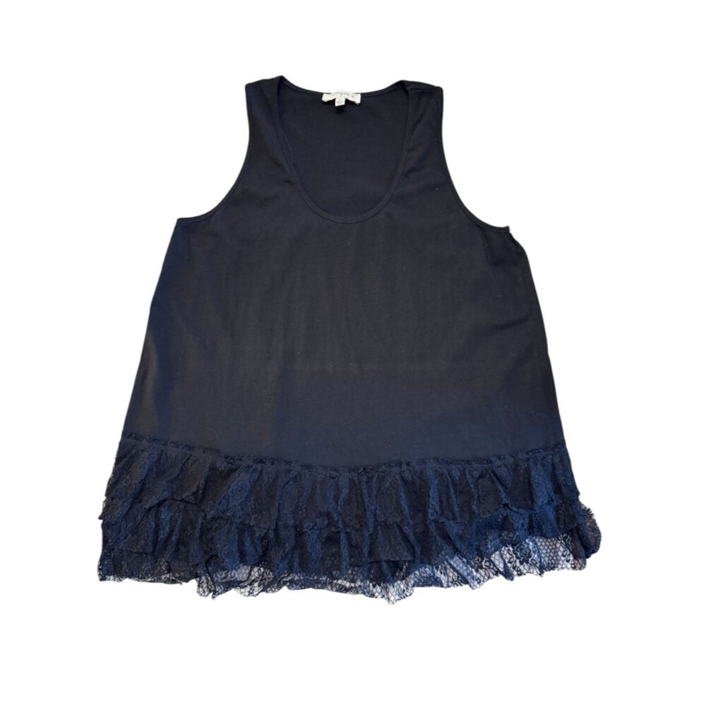 Umgee Black Sleeveless Flared Lace Trim Tank Top Size 1X - Picture 2 of 10